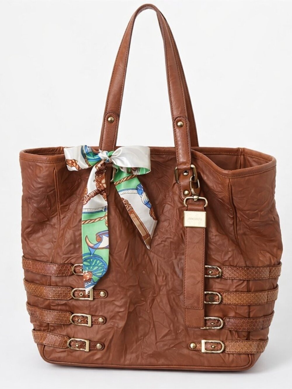 Jimmy Choo Cognac Biker Leather & Elaphe Snakeskin Babeth Tote Bag